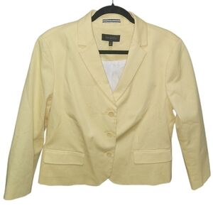 Talbots Women’s SZ 16 Blazer Yellow Cotton Blend Lined Faux Pockets Boho Classic